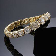 Iced Clustered Tennis Bracelet in Yellow/White Gold(10mm) With Spring Clasp Hip Hop Fashion Jewelry thumbnail-4