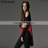 PT-042 Black and Red Color V-neck One Shoulder High-low Hemline T-shirt thumbnail-2