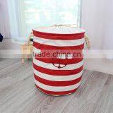 2015 New Zakka Stripe The Beam Port Linen Multi-function Handle Stackable Storage Barrel Laundry Basket Toy Storage Box Quality Choice thumbnail-2