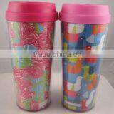 16 oz AS Double Wall Water Bottle, Plastic Drinking Cup, Plastic Tumbler With Removable Paper Insert thumbnail-1