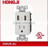 IN WALL USB Charger 2.1A 5VDC With 15A Tamper Resistant OUTLETW/ WALLPLATE