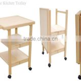 Foldable Wooden Kitchen Service Trolley Cart with 3 Folding Tiers 4 Casters for Home Hotel Restaurant Cooking and Table Dining