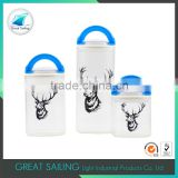 high quality cylinder clear glass storage jar set with animal printing