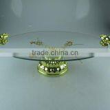 Round Wedding Glass Cake Plate With Gloden Handles thumbnail-1