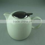 White Round Porcelain Tea Pot With Stainless Steel Lid thumbnail-2