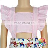Newborn Baby Clothes Pink Flutter Shoulder Crop Halter Bubble Girl Romper thumbnail-5
