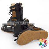 Summer Beach Fancy Leather Fringe Black Flat Heel Kids Girls Sandals thumbnail-1