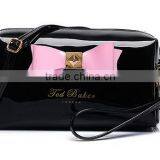 Colorful Ladies pu Cosmetic Bags Big Canvas Comestic Pouch With Bow and Metal Logo thumbnail-5