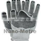 NMSAFETY 10 Gauge Two Sides PVC Dots Bleached White Cotton 750g per Dozen Working Gloves for Driving and Farming