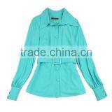 Green Lapel High Empire Waistband Long Sleeve One Covered Button Long Trousers Women Dancerwear Sets thumbnail-4