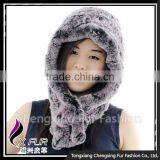 CX-C-243C Women Fur Hooded Scarf Winter Fur Hat Earmuff Fur Hat thumbnail-1