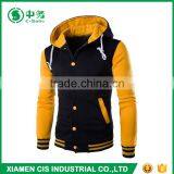New Fashion American Yellow Sleeves Mens Blank Baseball Varsity Jacket With Hoodie thumbnail-2