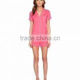Pink Short Pyjamas Set Contrast Piping New York Pajamas Sleepwear Clothing Short Sleeves And Short Pants Shirttail Hem Nightwear thumbnail-2