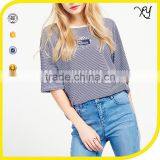 Latest All Over Stripe Designs Round Neck Casual Print Drop Shoulder Half Sleeve T-shirt for Women thumbnail-1