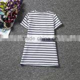Summer Little Girl Dress Striped Demin Stitching Dress Short Sleeve Cartoon Dress Baby Colthes#A00296 thumbnail-2