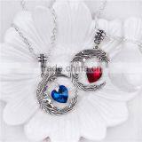 New Fashion Necklace Textured Link Cable Chain Antique Silver Glass Royal Blue Heart Moon Pendant Face Carved 68.0cm Long thumbnail-3
