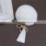 Cheap Wholesale Gold Plated White Angora Pom Pom Ball Rayon Tassel Keychain thumbnail-2