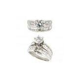 Custom Made 9k Gold Wedding Band Rings With Big Round Cubic Zirconia for Women thumbnail-1