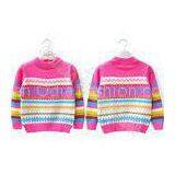 Children christmas pullover sweater for girls jacquard knit multiple color stripes turtle neck