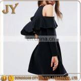 OEM Service Girl Cold Shoulder Long Sleeve Sweet Dress With Ruffle in Black JYA026 thumbnail-4