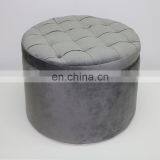 Modern Bedroom Low Round Velvet Footstool Ottoman Pouf Velvet Collapsible Bench Storage Tufted Stool thumbnail-2