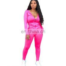 Custom Brand Women Jogger 2 Piece Pants Set Sweatsuit For Women 2021 Jogging Suit Tracksuit Top+pants Zipper Coat thumbnail-3
