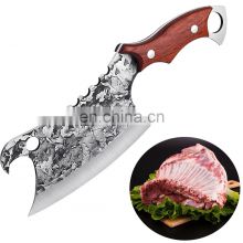 Hand forged Pattern Viking  meat cleave Sharp Asian knife Kitchen butcher knife leather sheathed high carbon steel vegetable cut