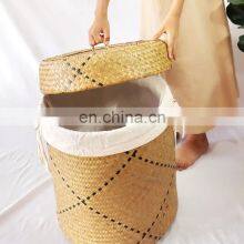 Handcrafted Multifunctional Seagrass Basket Storage Baskets Handwoven Laundry Basket With Handles and a Lid Wholesale thumbnail-3