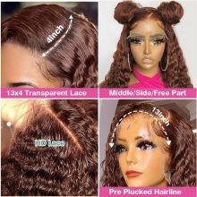 30 Inch Chocolate Brown Deep Wave Preplucked Human Hair 13x4 13X6HD Transparent Lace Front Wigs Curly Lace Frontal Wig for Women thumbnail-4