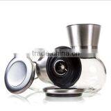 Unique Design Brushed Stainless Steel and Glass Salt and Pepper Grinder Set Large Capacity Round Glass Body thumbnail-4
