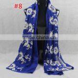New Style Cotton Viscose Beautiful Flower Design Embroidery Shawl Scarf Quality Choice thumbnail-3