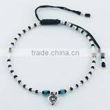 Macrame Bracelet Silver Heart Charm and Fluted Beads thumbnail-1