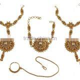 Indian Ethnic Style Fashion Gold Tone Kundan Stone Polki Necklace Set Jewelry With Maangtikka thumbnail-4