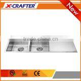 Rectangular Customized Double Bowl Drainboard Stainless Steel Sink for Kitchen thumbnail-3