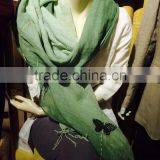 color shade ramie long scarf with embroidery