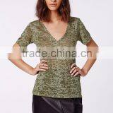 China Wholesale V Neck t Shirt Oversized Fit Custom t Shirt for Woman thumbnail-3