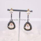 Gold Stud Earrings, Cello Shape Crystal Zircon Earring Brass Golden Earring Jewelry thumbnail-1