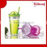 16oz Plastic Drinking Mug With Straw thumbnail-1