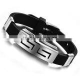 New Fashion Jewelry Silicone Rubber Silver Sleepy Hollow Strip Grain Stainless Steel Men Bracelet Bangle thumbnail-1