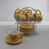 Colorful Flower Design Ceramic Stackable Coffee Mugs With Rack thumbnail-1