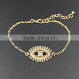 Simple Rhinestone Evil Eye Charm Gold Chain Bracelet thumbnail-3