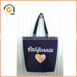 California Heart Appliqued Tote Bag: Navy Blue Canvas, Yellow Floral and Light Blue with Pink Lining and Floral Pocket By Chiqun