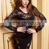 Sexy Beautiful Celebrity Black Long Sleeve Joint Lace Dress thumbnail-4
