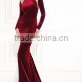 Wine Mermaid Long Sleeve Velvet Evening Dresses Bridesmaid Dress thumbnail-2