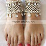 PEARL CRYSTAL Payal ANKLETS Pair Feet Bracelet Gold Plated thumbnail-3