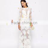 MGOO Lace 3D Floral Fishtail Maxi Dress Crew Neck Long Sleeves Embroidered Wedding Dress Bridal Grown thumbnail-5