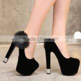 Zm50326b High Heel Lady Shoes Suede Black Flower Chunky Heels Women Shoe thumbnail-1