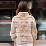 Natural Fur Coat Women's Real Fur Jacket Genuine Rex Rabbit Fur Coats Stand Collar thumbnail-6