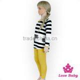 Kids Girls Fall Cotton Long Sleeve Black And White Striped Shirt And Mustard Pants Children's Boutique Clothes Wholesale Price thumbnail-4