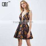 Vintage Royal Jacquard Printed Cross Back Plunge Sleeveless Short Prom Dress thumbnail-1